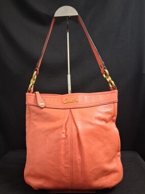 Coach Coral Color / Pleated Leather Shoulder Handbag Purse F20114